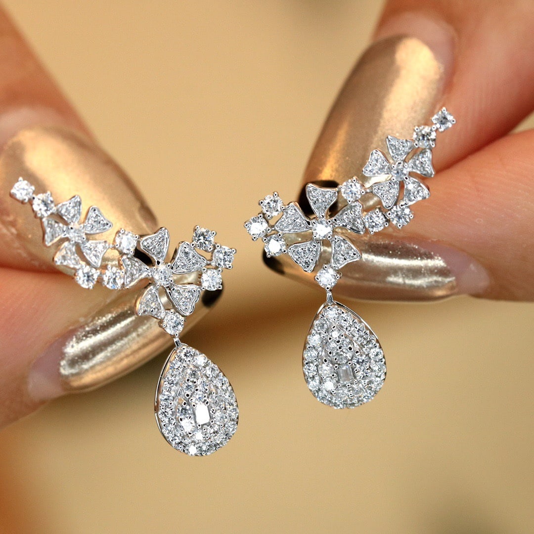 14k Gold 0.84 Ct Natural H Diamond Earrings - 8