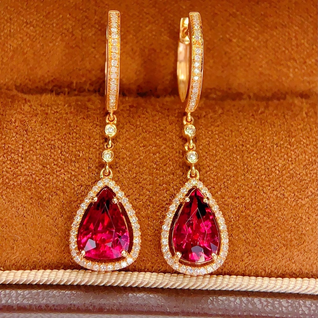 14k Gold 4.5 Ct Natural Tourmaline & Diamond Earrings - 4