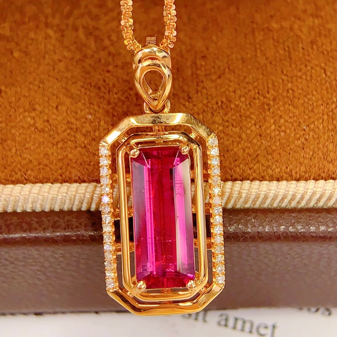 14k Gold 2.5 Ct Natural Tourmaline & Diamond Pendant( Without Chain ) - 2