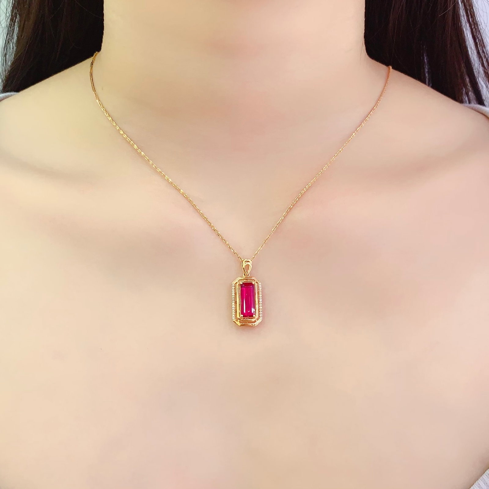 14k Gold 2.5 Ct Natural Tourmaline & Diamond Pendant( Without Chain ) - 5