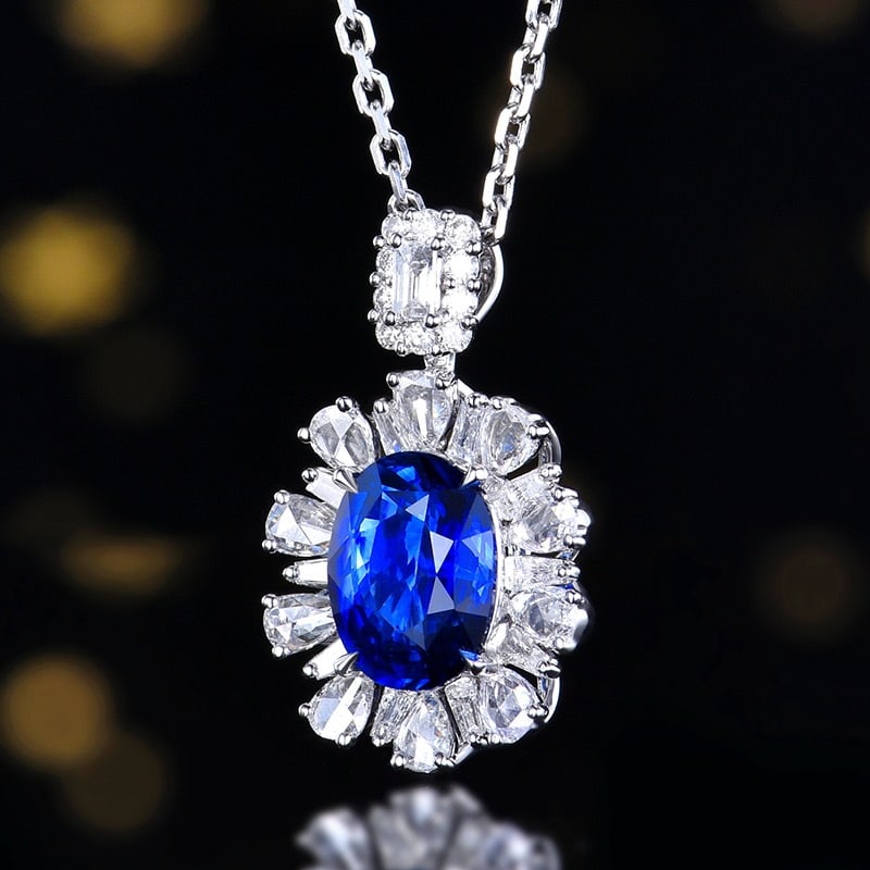 14k Gold 2.50 Ctw Natural Sapphire & Diamond Pendant( Without Chain ) - 2
