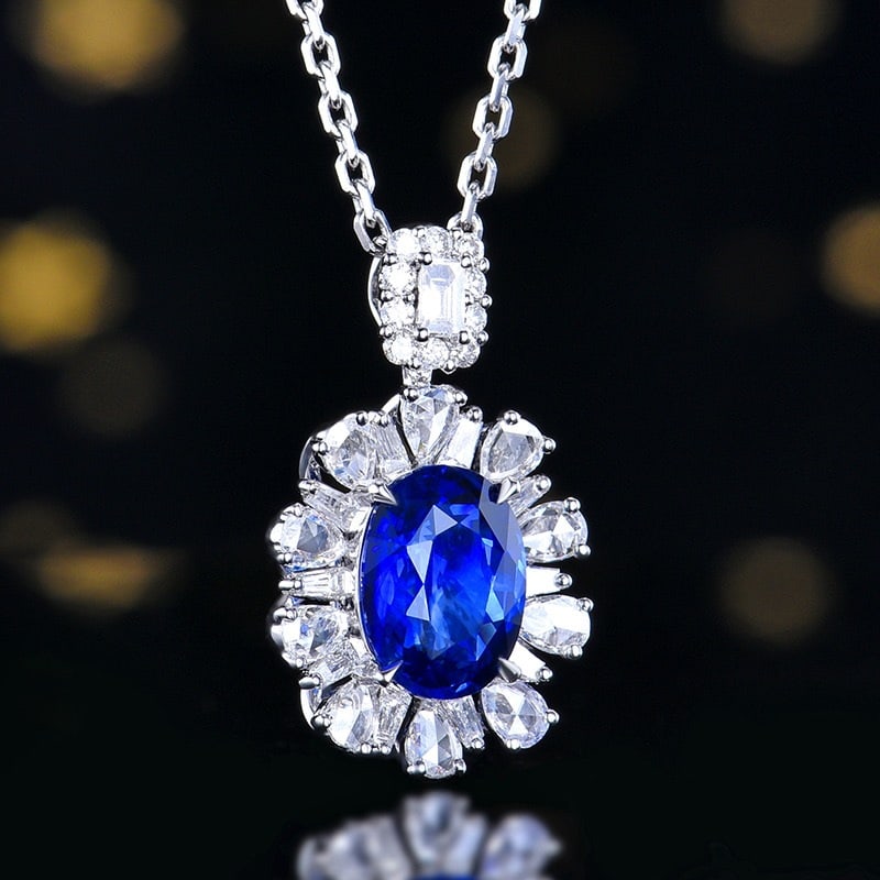 14k Gold 2.50 Ctw Natural Sapphire & Diamond Pendant( Without Chain ) - 3