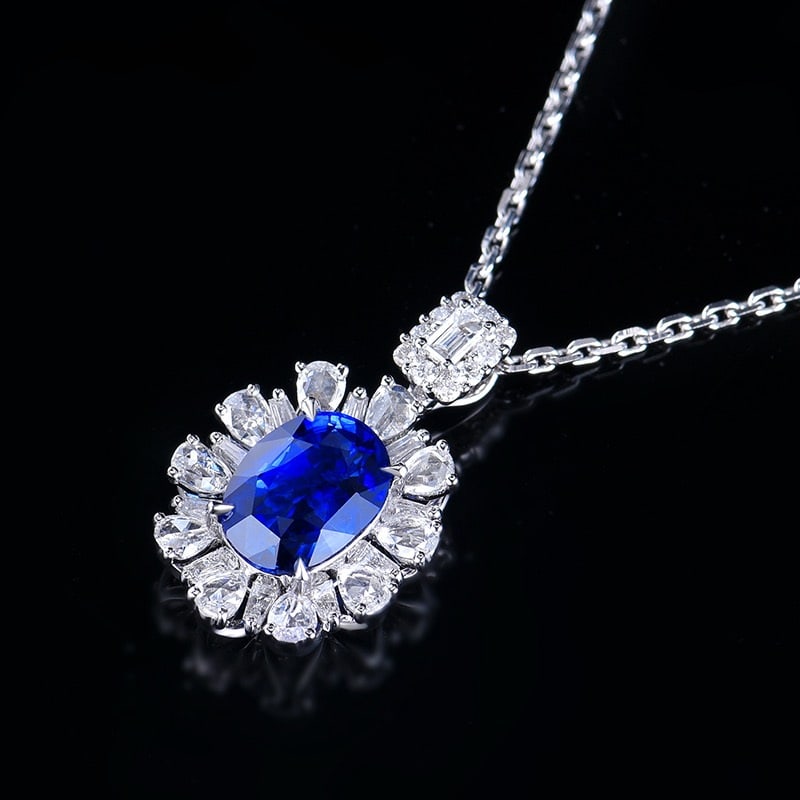 14k Gold 2.50 Ctw Natural Sapphire & Diamond Pendant( Without Chain ) - 4