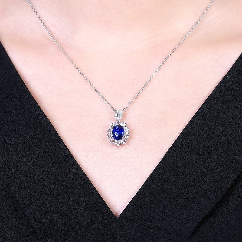 14k Gold 2.50 Ctw Natural Sapphire & Diamond Pendant( Without Chain ) - 6