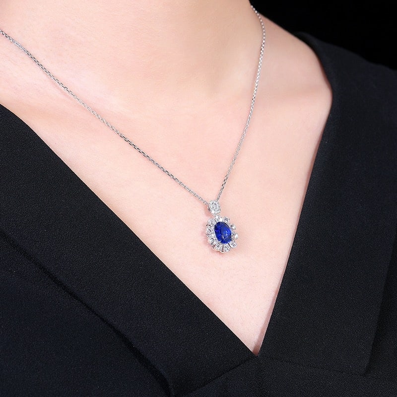 14k Gold 2.50 Ctw Natural Sapphire & Diamond Pendant( Without Chain ) - 7