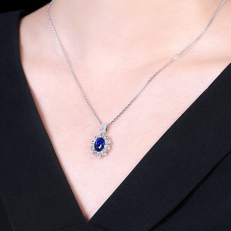 14k Gold 2.50 Ctw Natural Sapphire & Diamond Pendant( Without Chain ) - 8