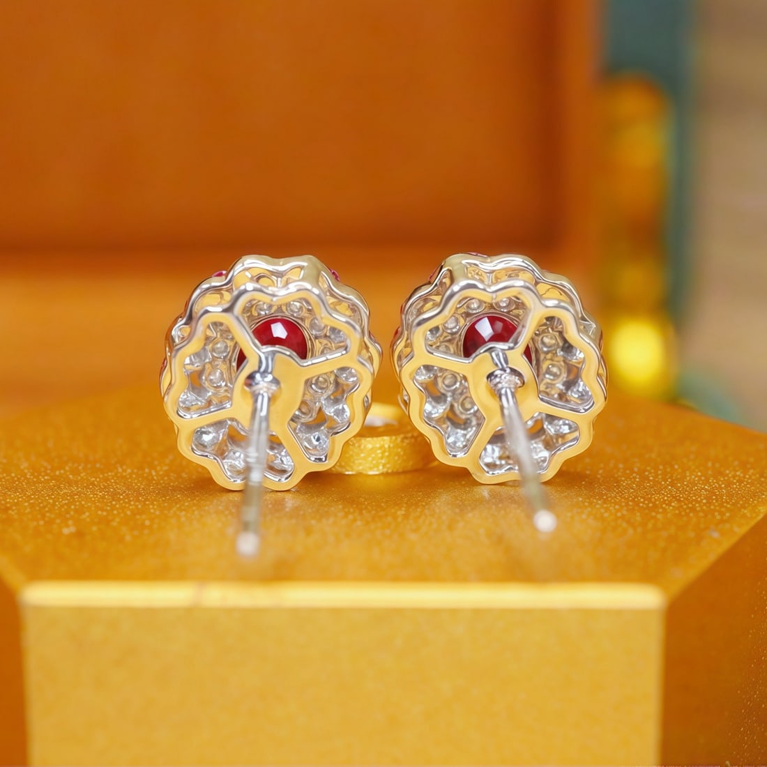 14k Gold 0.79 Ctw Natural Ruby & Diamond Earrings - 4
