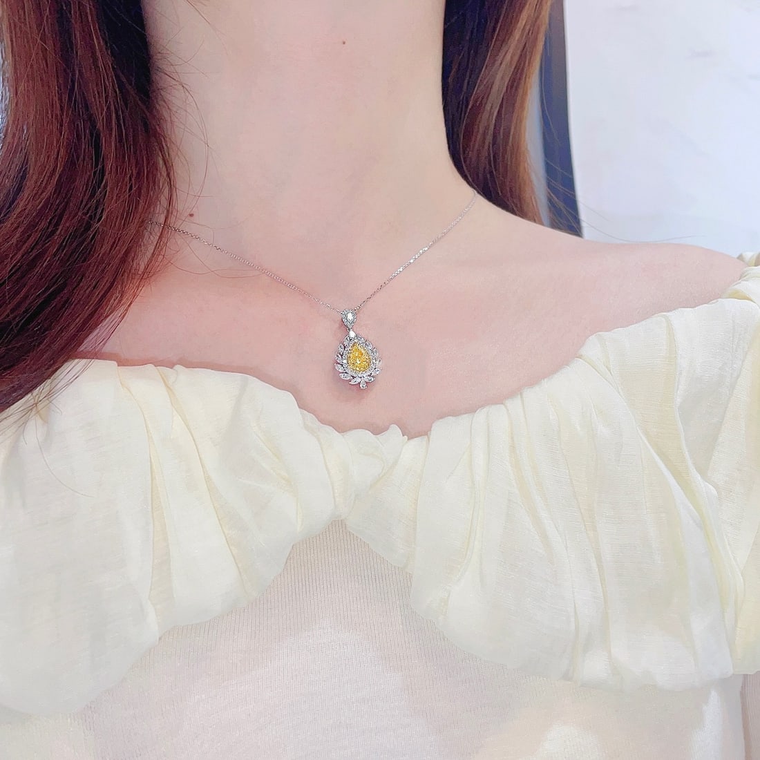 14k Gold 1.57 Ctw Natural Yellow Diamond & Diamond Necklace - 5