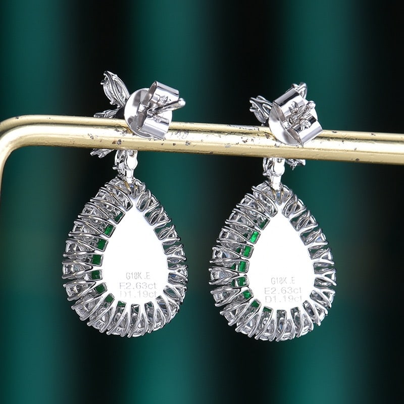 14k Gold 3.82 Ctw Vivid Green Natural Emerald & Diamond Earrings - 5