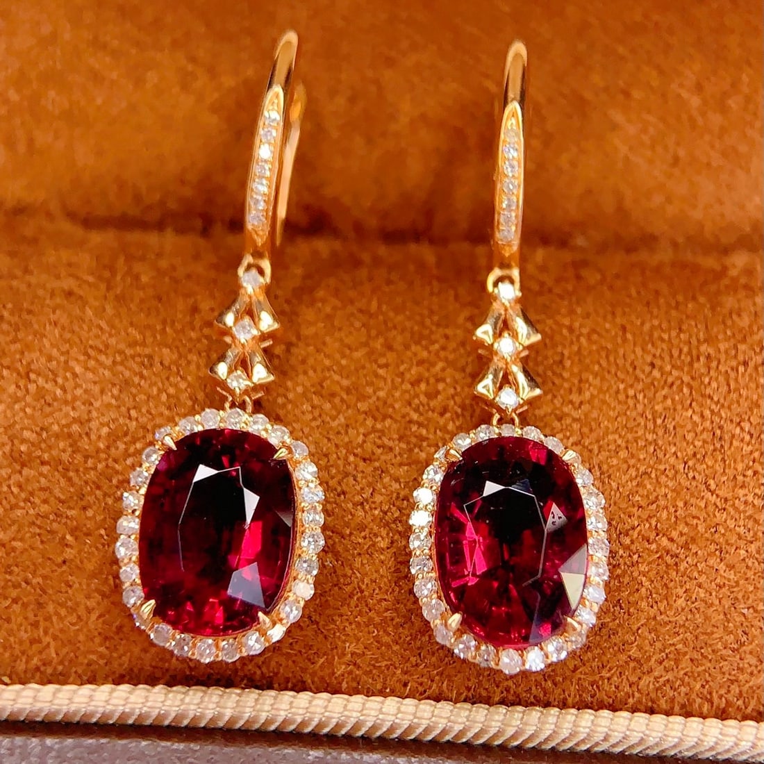 14k Gold 6 Ct Natural Tourmaline & Diamond Earrings - 2