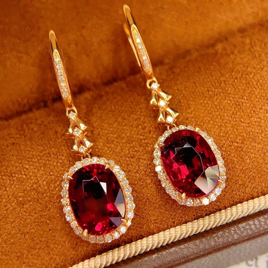 14k Gold 6 Ct Natural Tourmaline & Diamond Earrings - 3