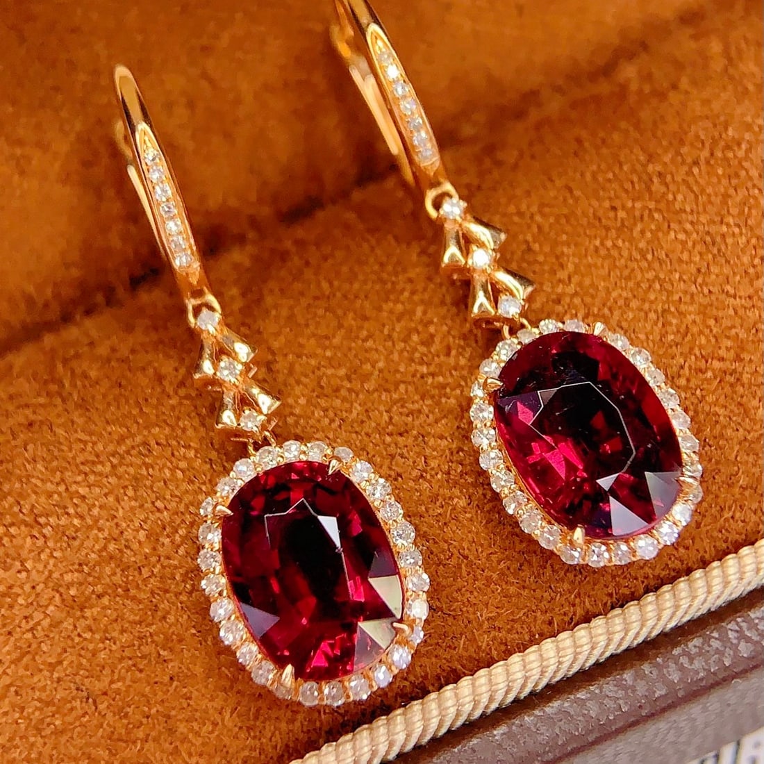 14k Gold 6 Ct Natural Tourmaline & Diamond Earrings - 4