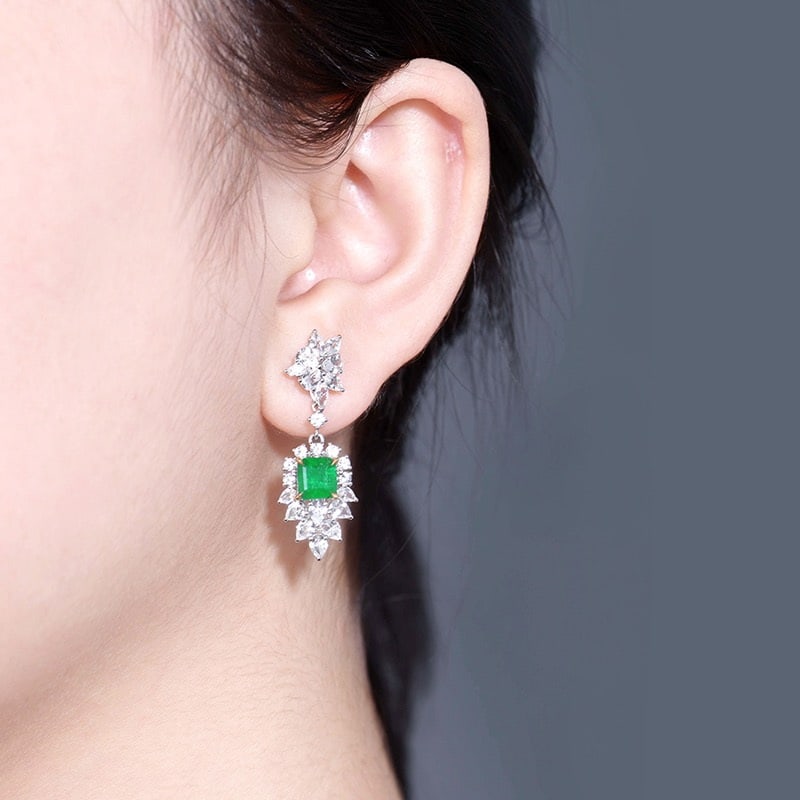 14k Gold 1.77 Ct Vivid Green Natural Emerald & Sapphire Earrings - 5