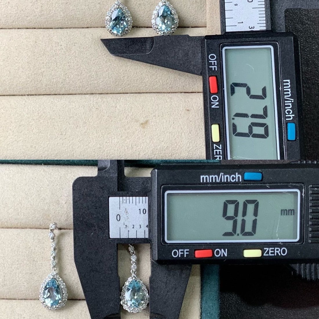 14k Gold 2.08 Ct Natural Aquamarine & Diamond Earrings - 8
