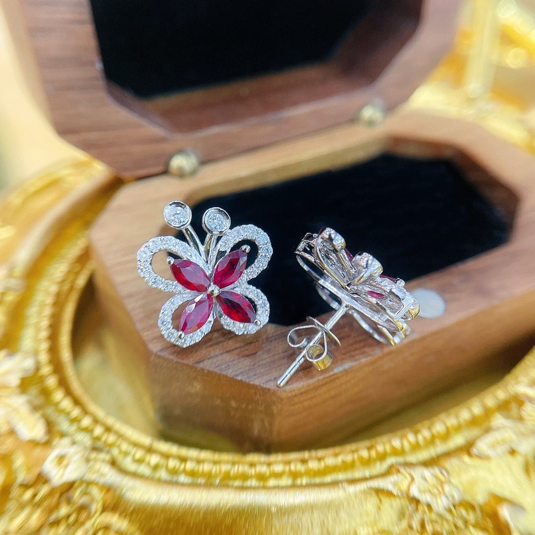 14k Gold 2.00 Ctw Natural Ruby & Diamond Earrings - 4