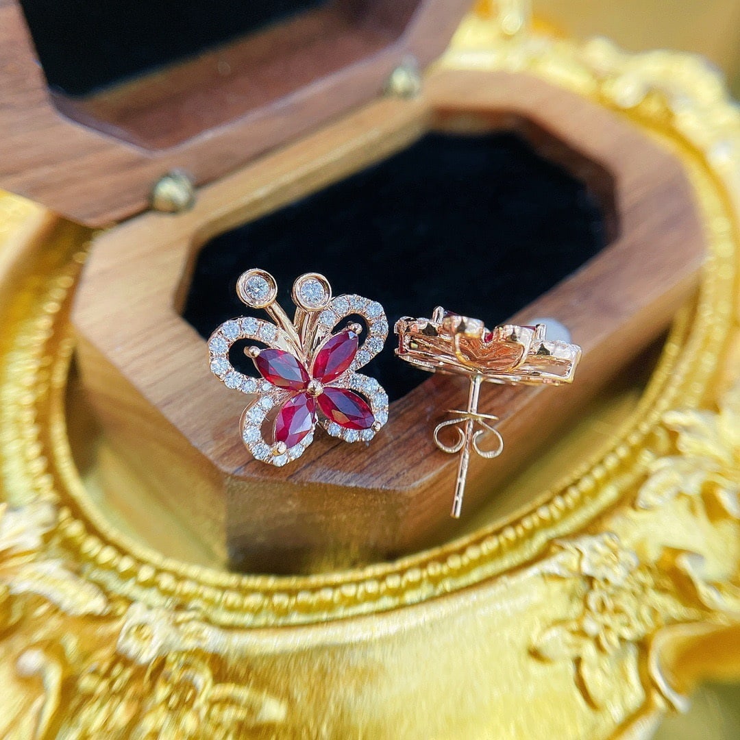 14k Gold 2.00 Ctw Natural Ruby & Diamond Earrings - 7