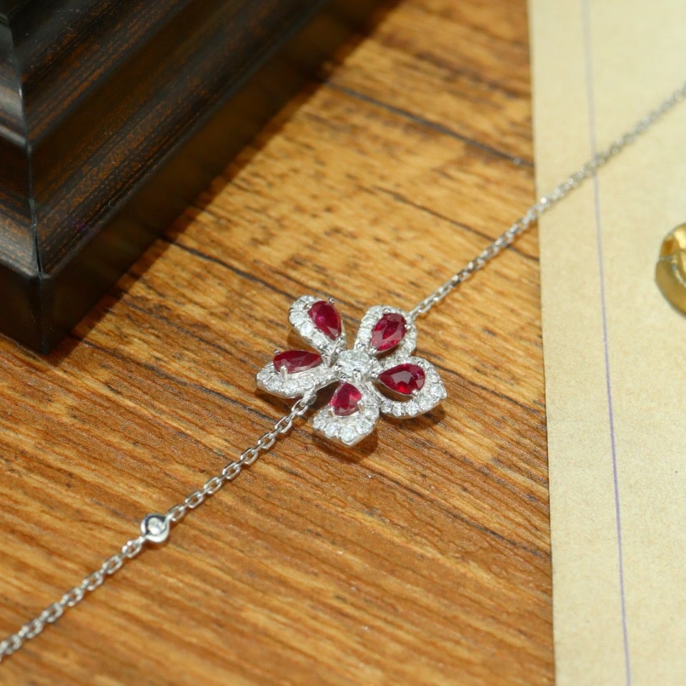 14k Gold 1.38 Ctw Vivid Red Natural Ruby & Diamond Bracelet - 4