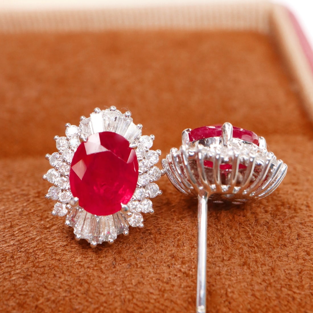 14k Gold 2.84 Ctw Natural Ruby & Diamond Earrings - 3