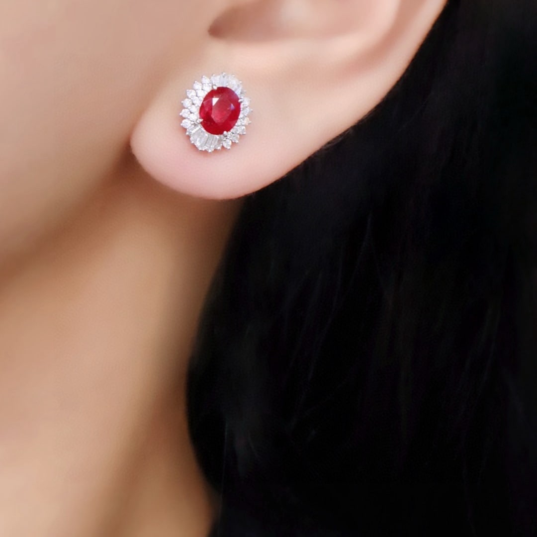 14k Gold 2.84 Ctw Natural Ruby & Diamond Earrings - 5