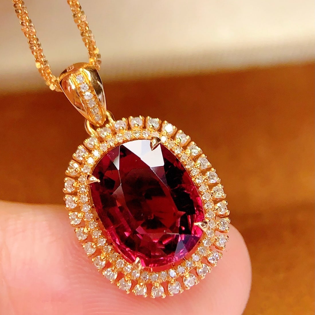 14k Gold 4 Ct Natural Tourmaline & Diamond Pendant( Without Chain ) - 2