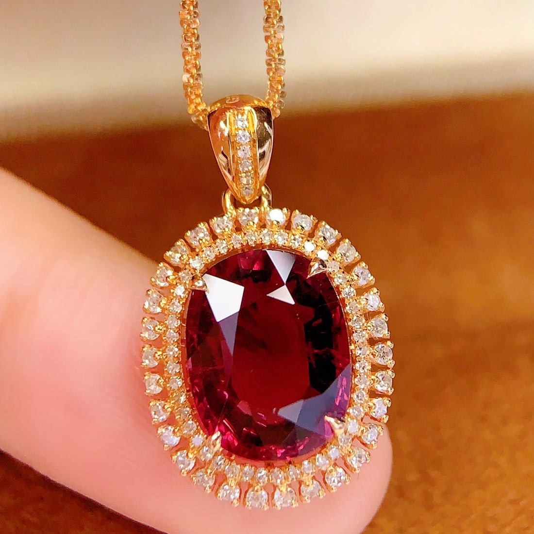 14k Gold 4 Ct Natural Tourmaline & Diamond Pendant( Without Chain ) - 3