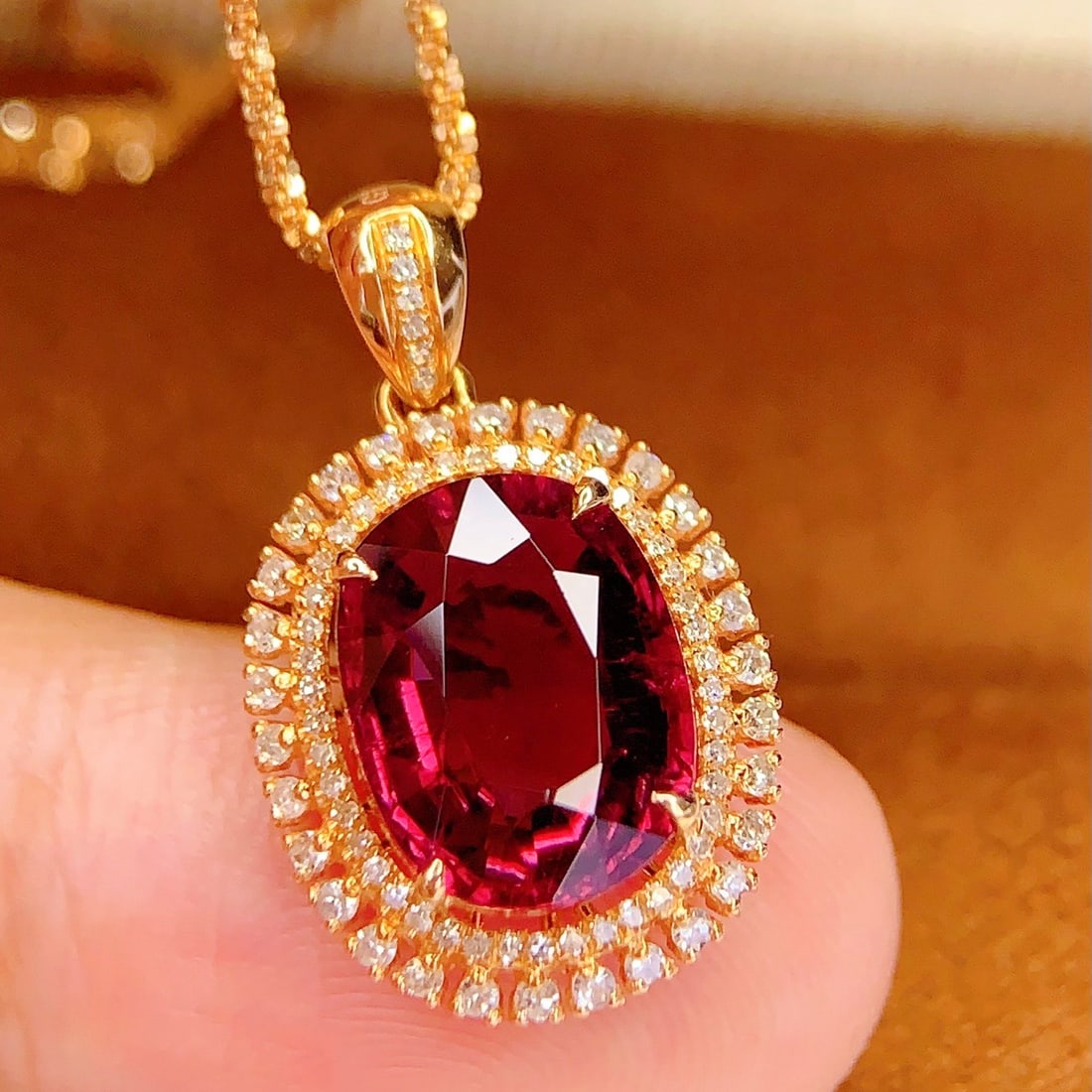 14k Gold 4 Ct Natural Tourmaline & Diamond Pendant( Without Chain ) - 4