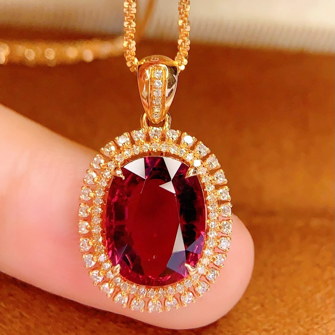14k Gold 4 Ct Natural Tourmaline & Diamond Pendant( Without Chain ) - 5