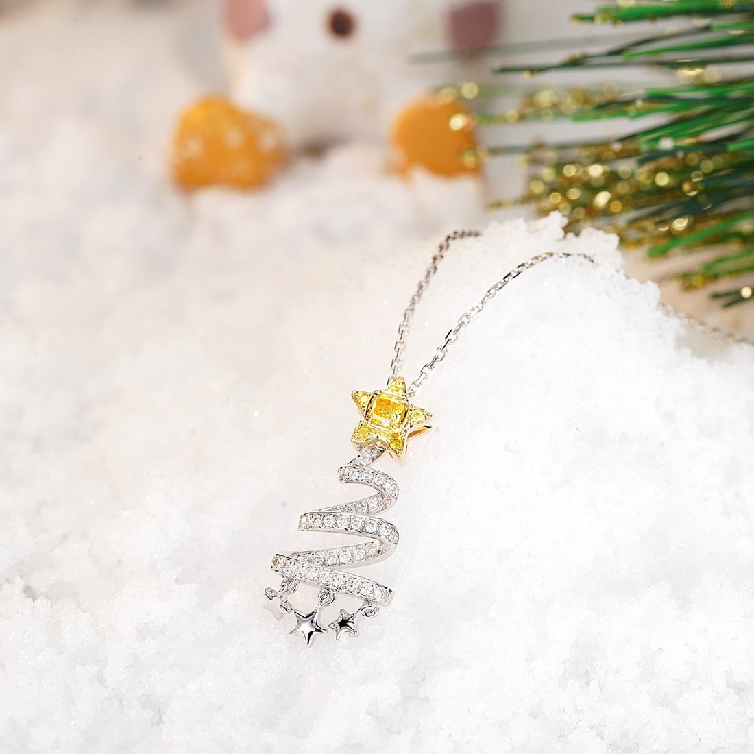 14k Gold 0.23 Ctw Natural Yellow Diamond & Diamond Necklace - 2