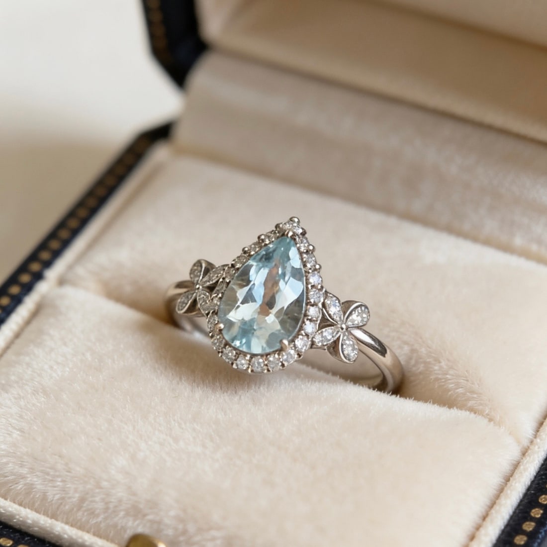 14k Gold 1.2 Ct Natural Aquamarine & Diamond Ring - 2