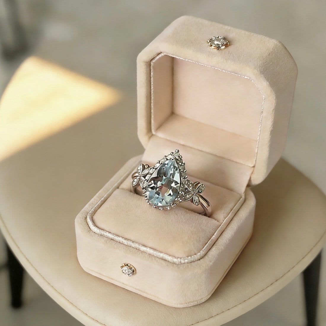 14k Gold 1.2 Ct Natural Aquamarine & Diamond Ring - 3