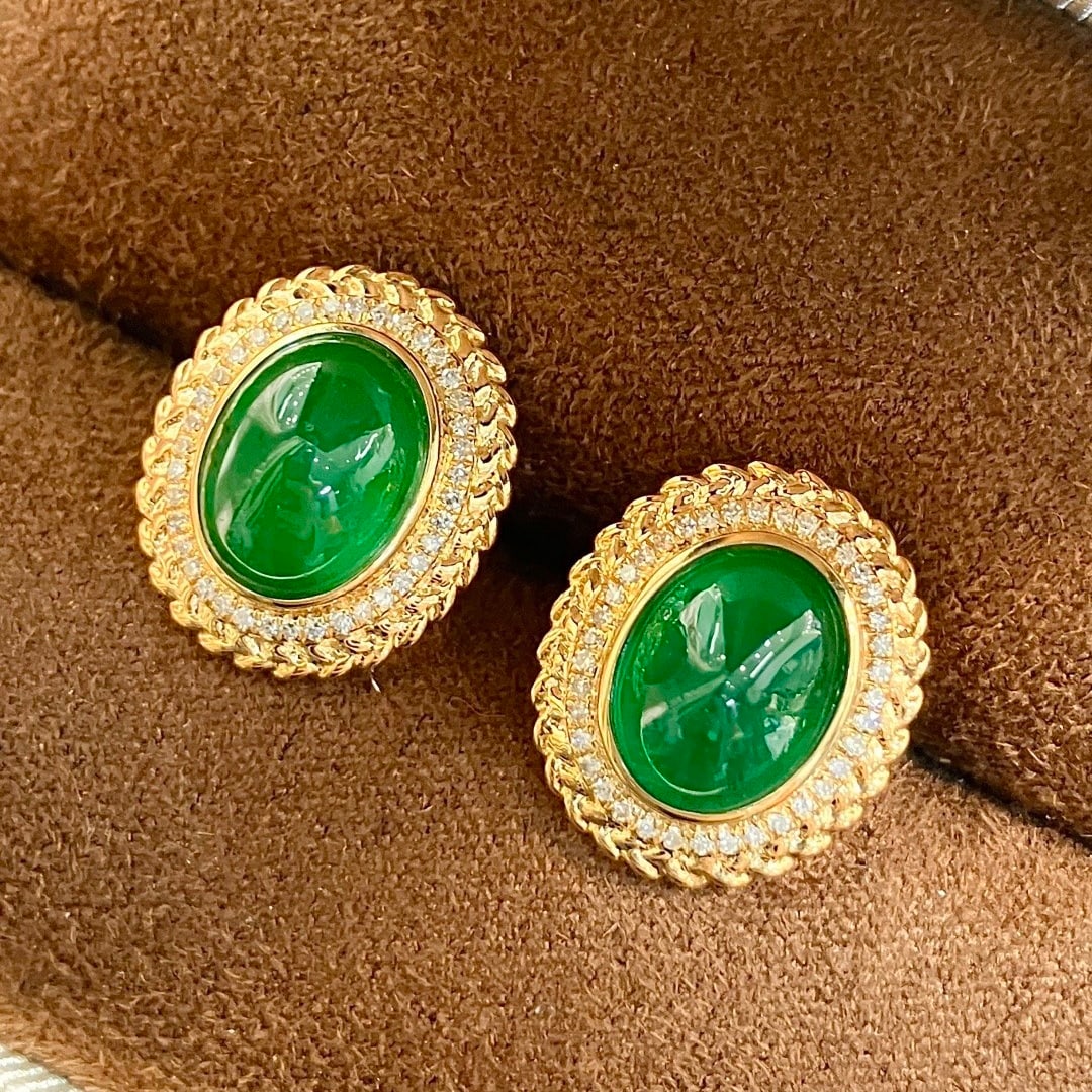 14k Gold 4.27 Ctw Vivid Green Natural Emerald & Diamond Earrings - 4