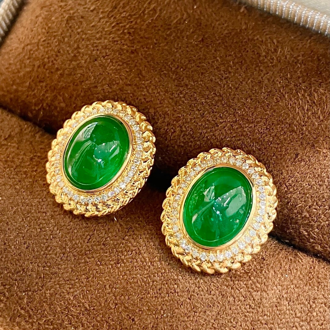 14k Gold 4.27 Ctw Vivid Green Natural Emerald & Diamond Earrings - 5