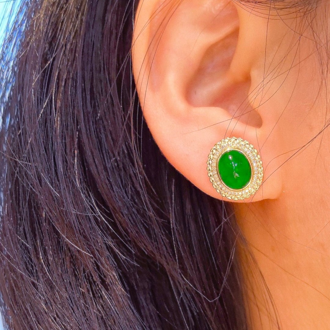 14k Gold 4.27 Ctw Vivid Green Natural Emerald & Diamond Earrings - 6
