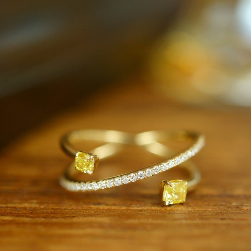 14k Gold 0.43 Ctw Natural Yellow Diamond & Diamond Ring - 3
