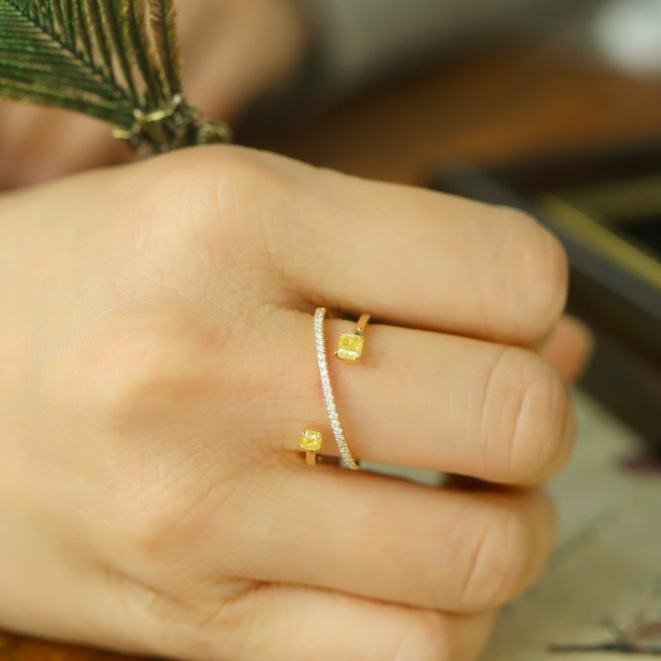 14k Gold 0.43 Ctw Natural Yellow Diamond & Diamond Ring - 5