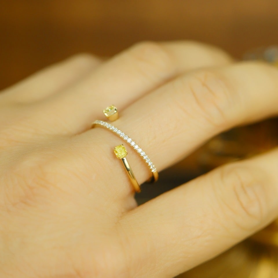 14k Gold 0.43 Ctw Natural Yellow Diamond & Diamond Ring - 6