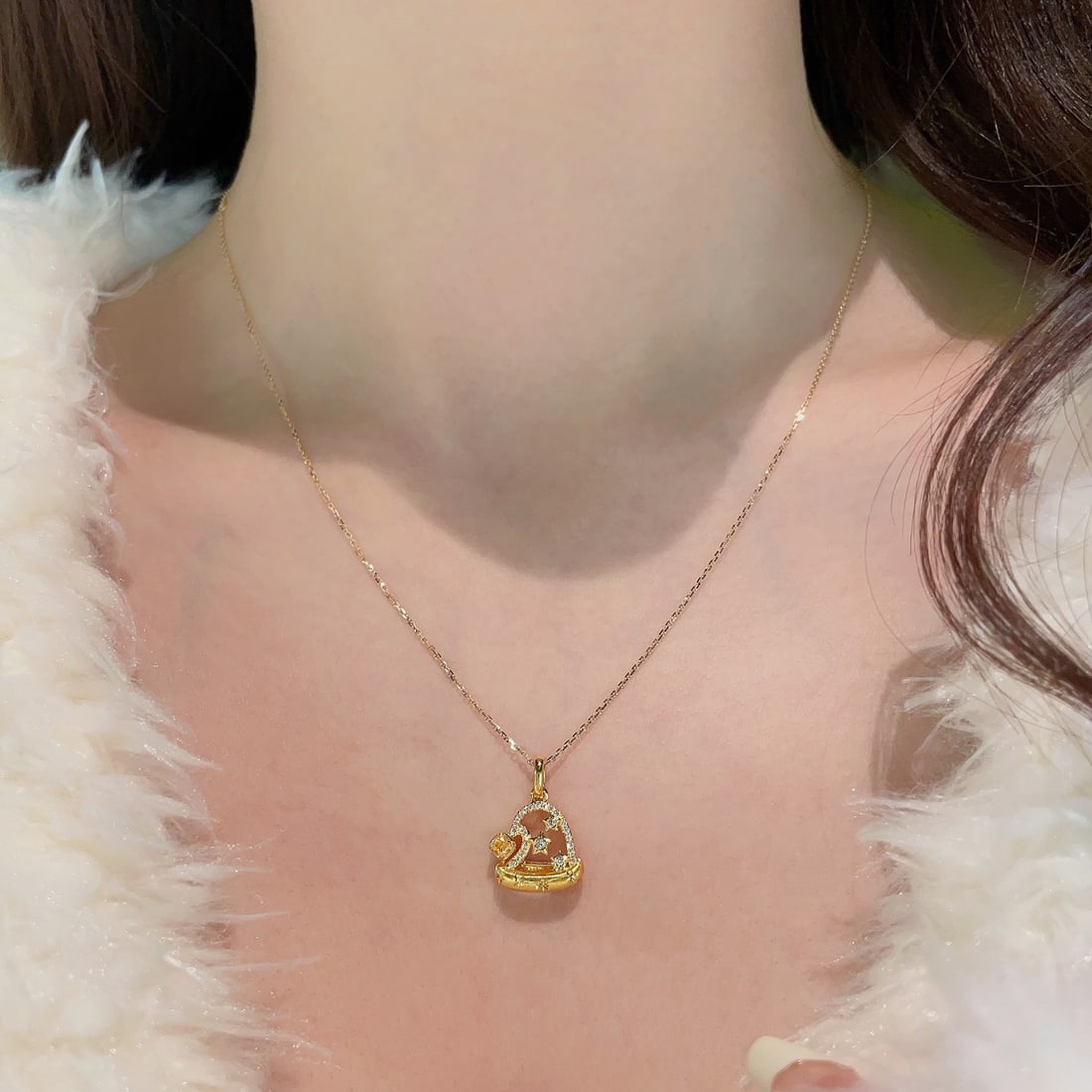 14k Gold 0.16 Ctw Natural Yellow Diamond & Diamond Necklace - 4