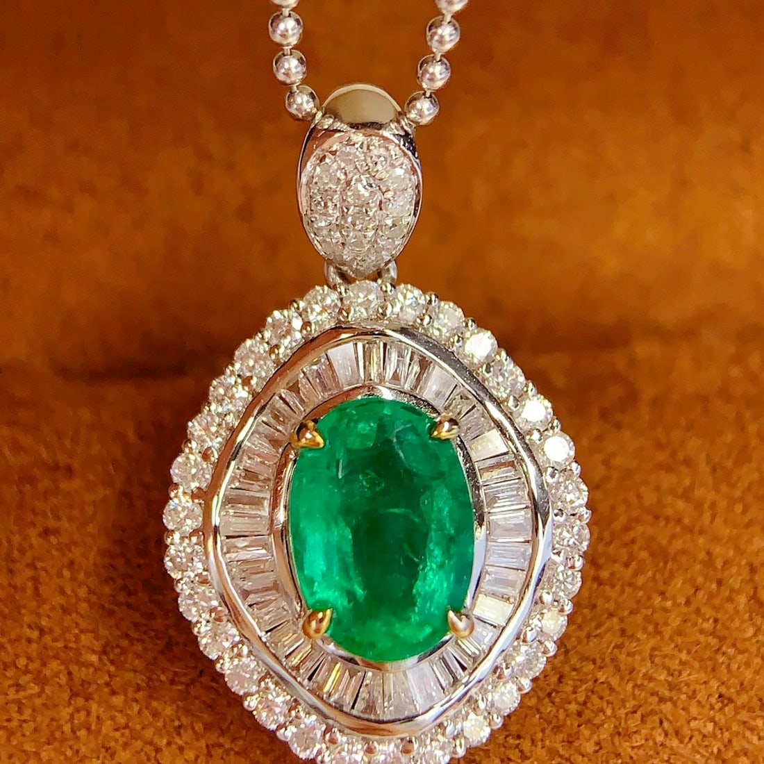 14k Gold 2 Ct Natural Emerald & Diamond Pendant( Without Chain ) - 5