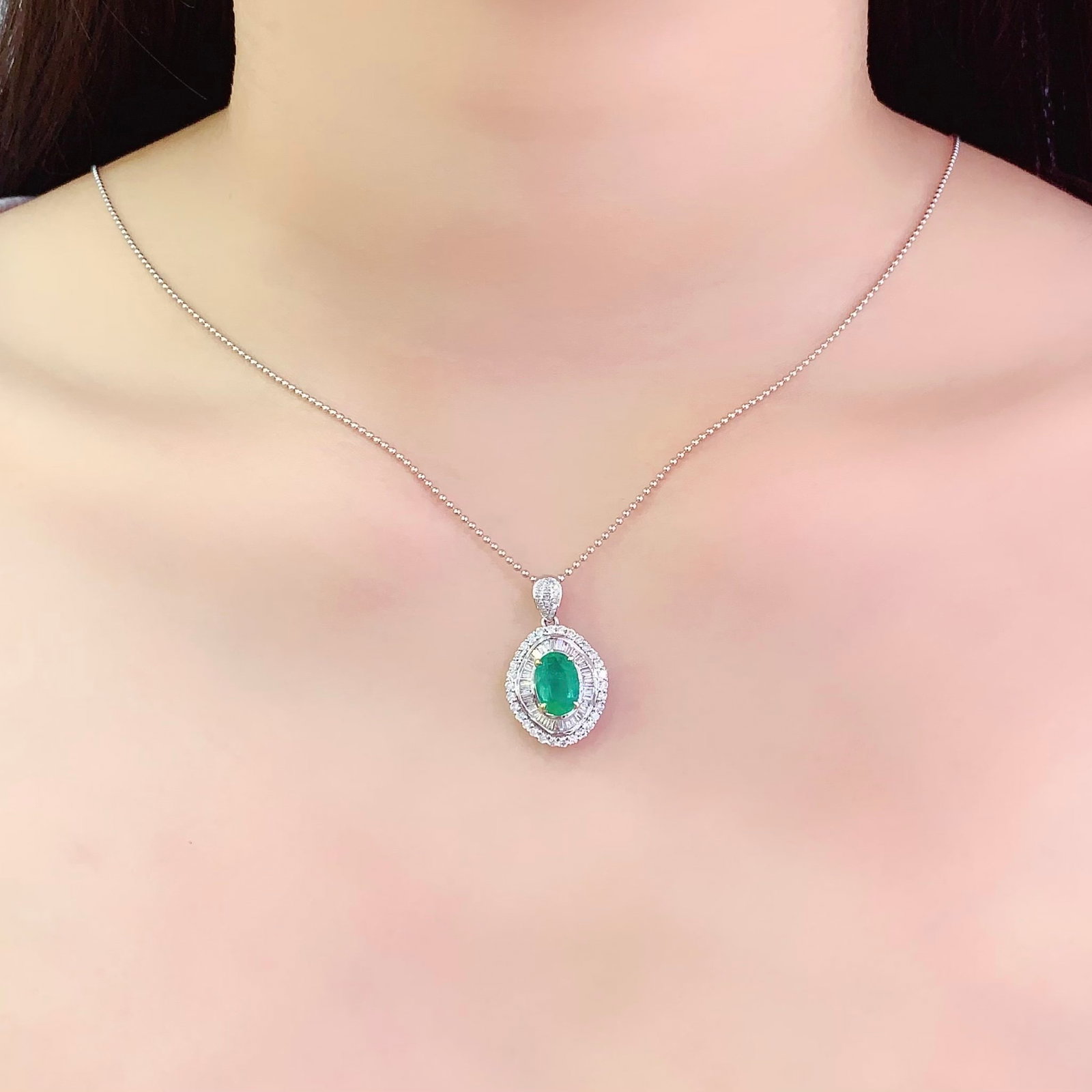 14k Gold 2 Ct Natural Emerald & Diamond Pendant( Without Chain ) - 6