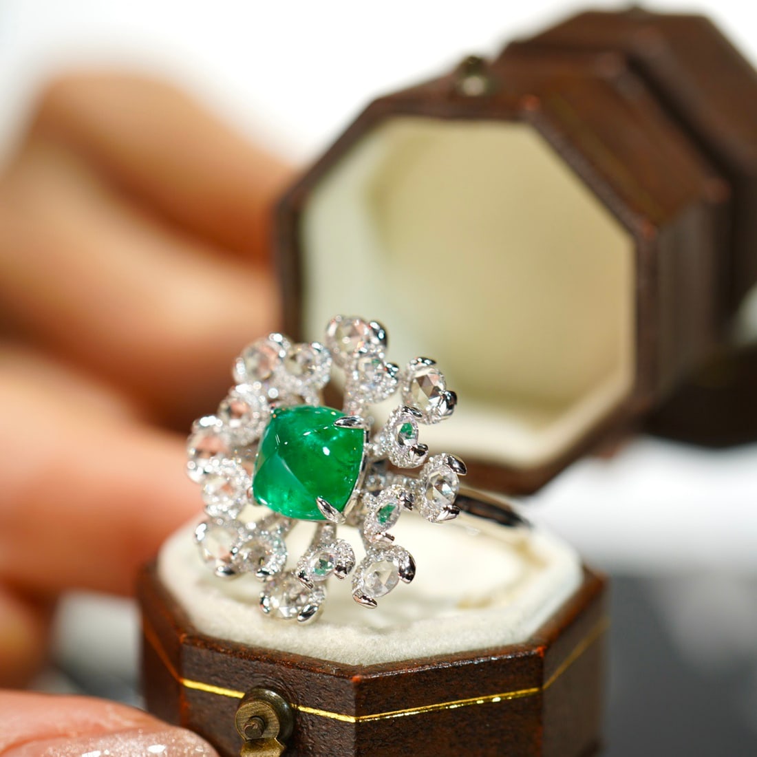 14k Gold 2.1 Ct Vivid Green Natural Emerald & Sapphire & Diamond Ring/pendant( Without Chain ) - 5