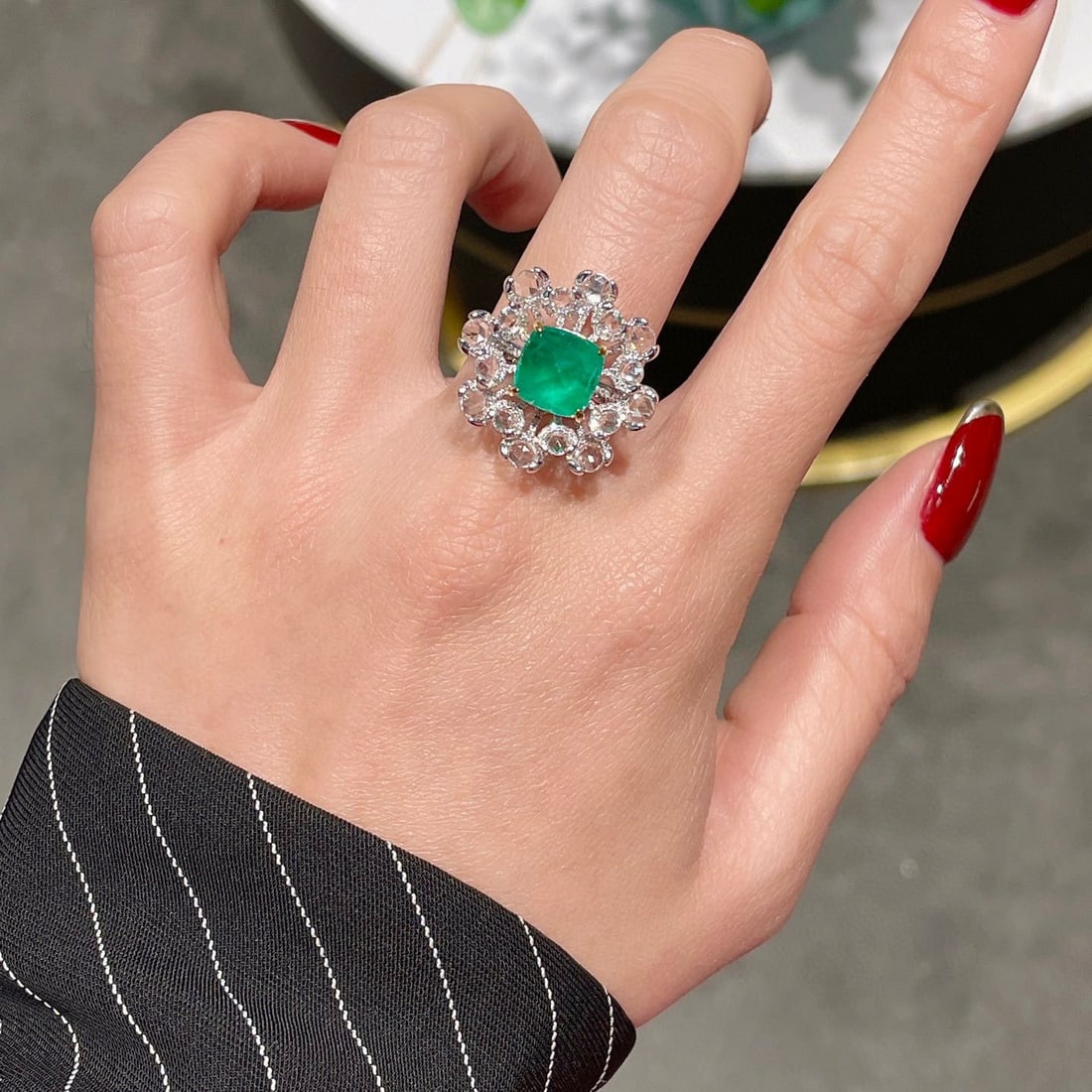 14k Gold 2.1 Ct Vivid Green Natural Emerald & Sapphire & Diamond Ring/pendant( Without Chain ) - 7