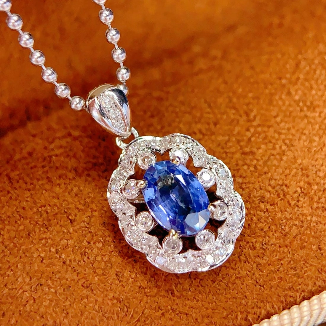 14k Gold 0.85 Ct Natural Sapphire & Diamond Pendant( Without Chain ) - 2