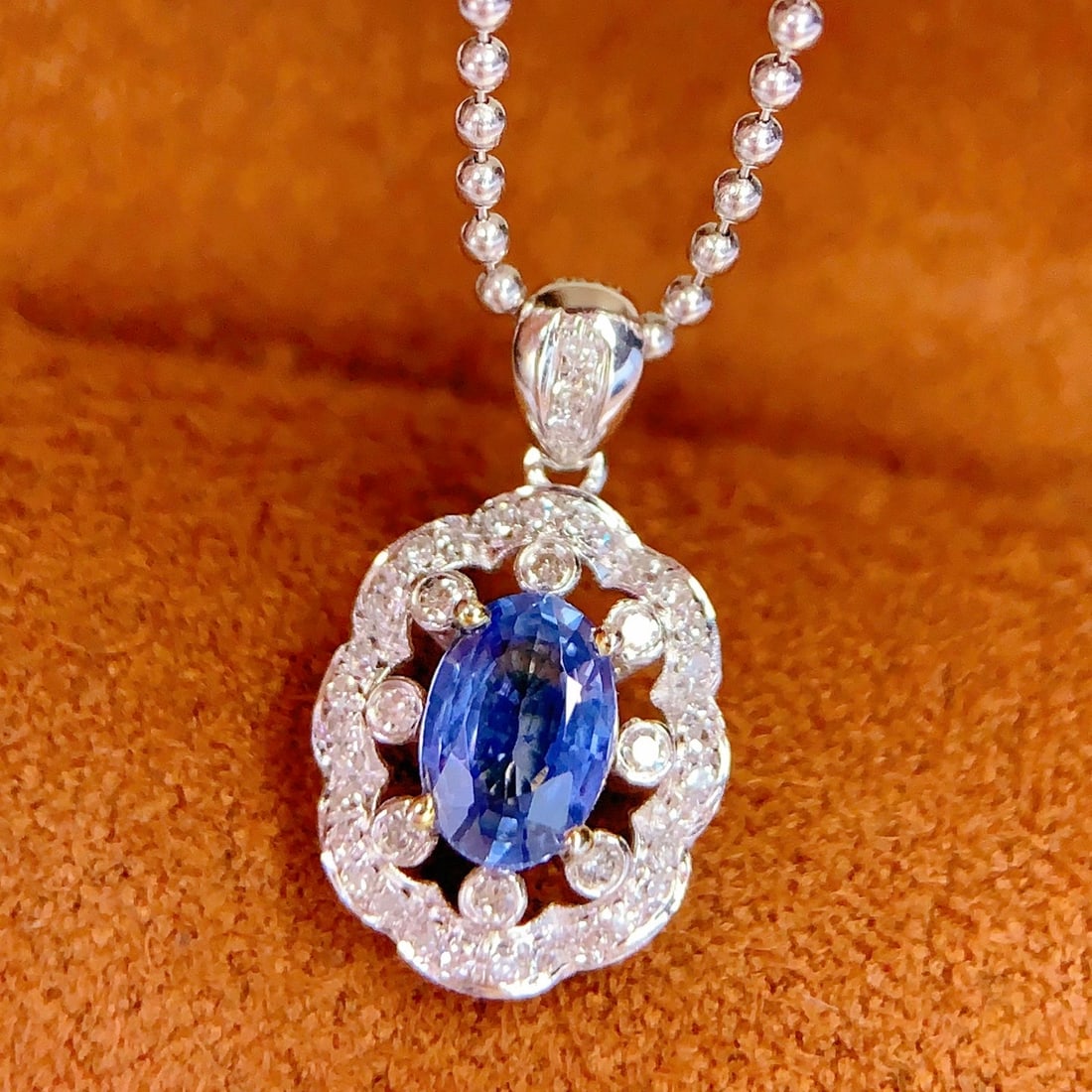 14k Gold 0.85 Ct Natural Sapphire & Diamond Pendant( Without Chain ) - 3