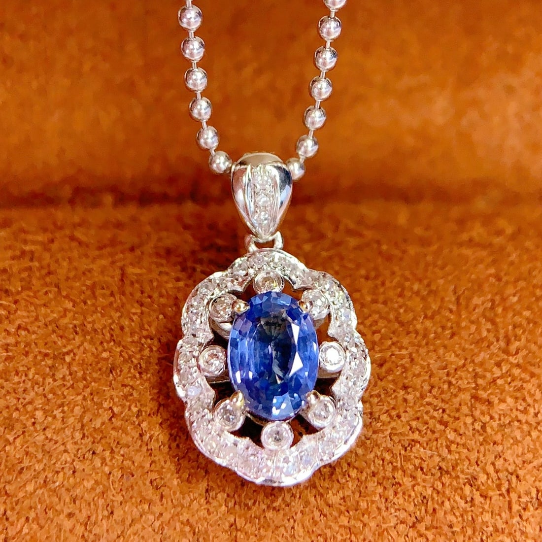 14k Gold 0.85 Ct Natural Sapphire & Diamond Pendant( Without Chain ) - 4