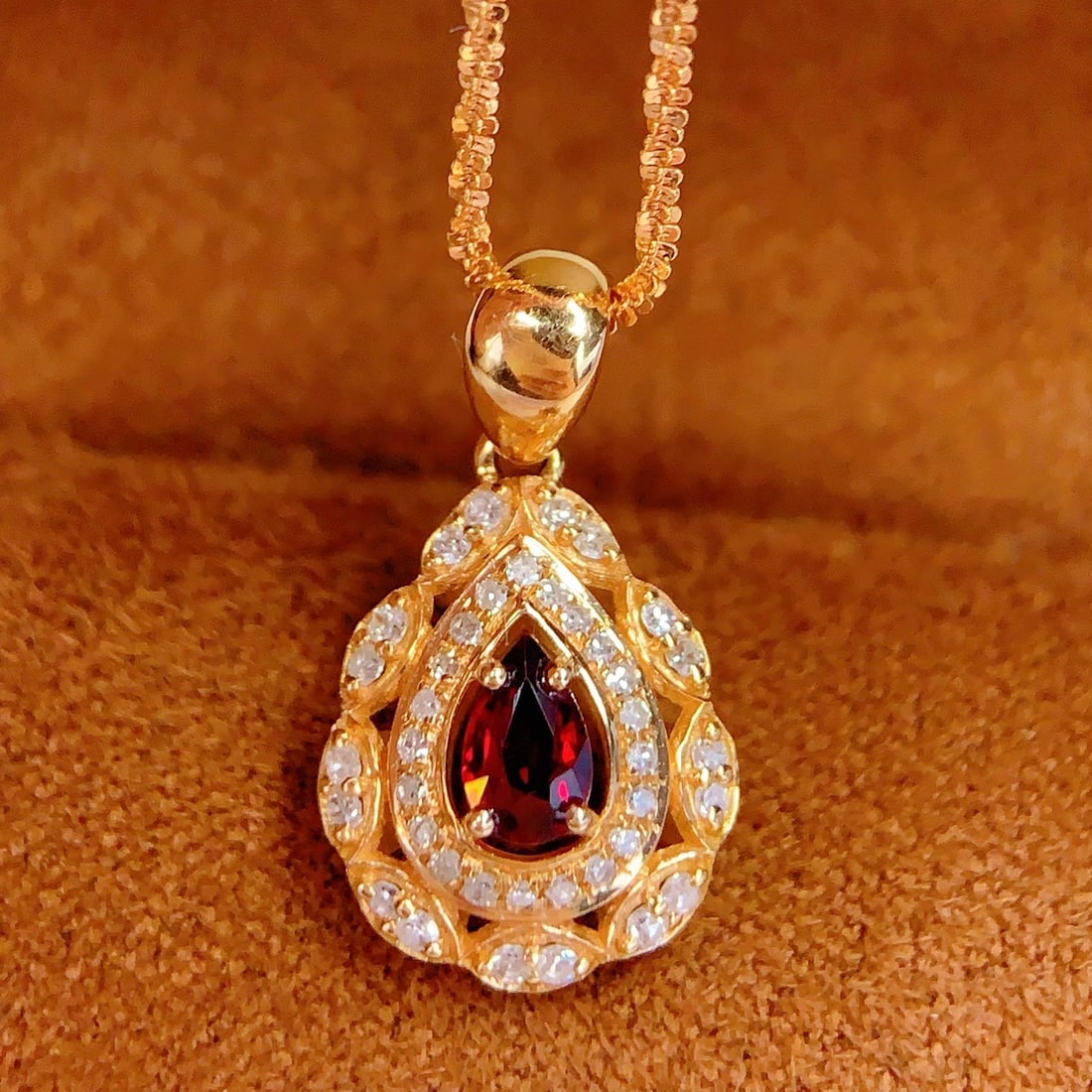 14k Gold 0.3 Ct Natural Ruby & Diamond Pendant( Without Chain ) - 2