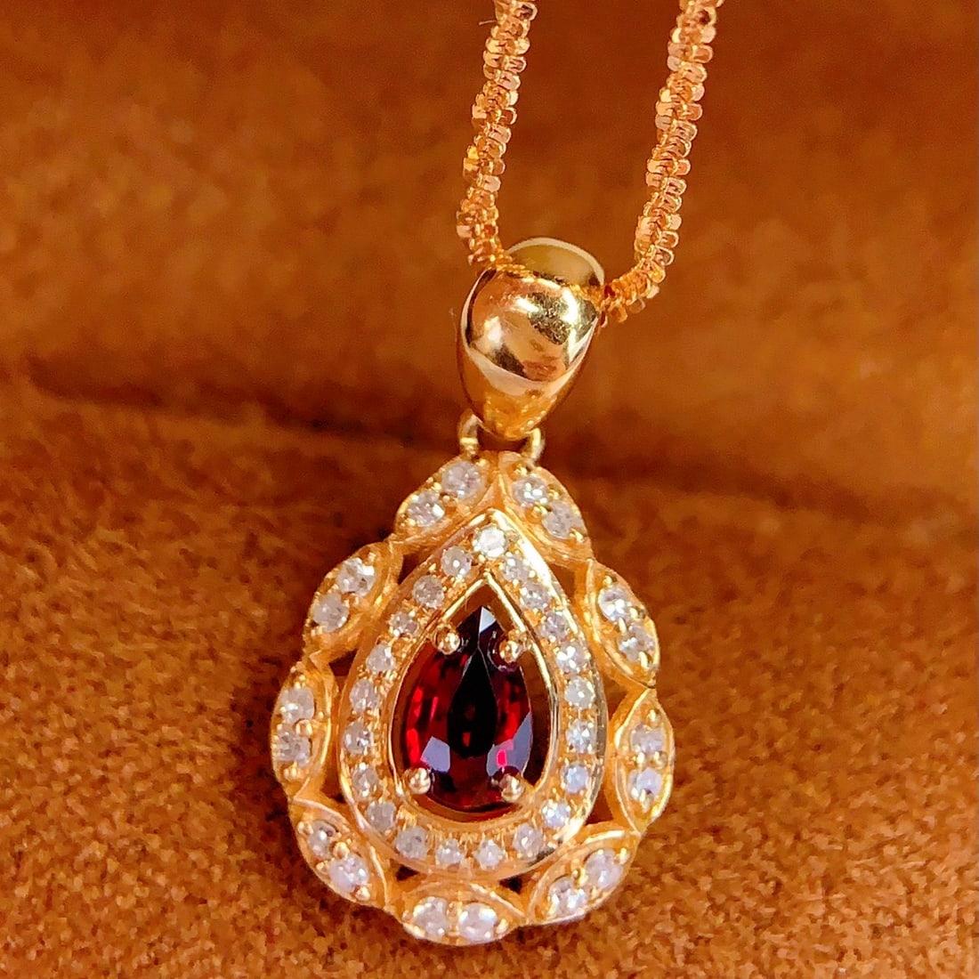 14k Gold 0.3 Ct Natural Ruby & Diamond Pendant( Without Chain ) - 3