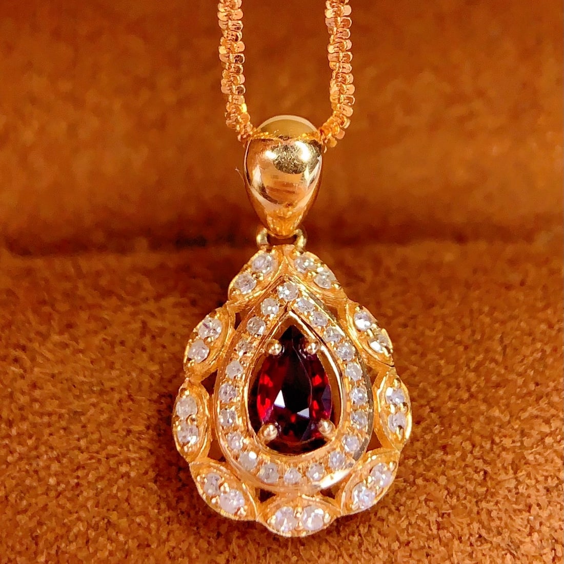 14k Gold 0.3 Ct Natural Ruby & Diamond Pendant( Without Chain ) - 4