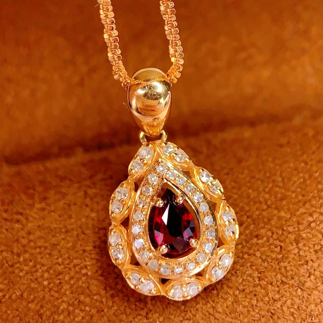 14k Gold 0.3 Ct Natural Ruby & Diamond Pendant( Without Chain ) - 5