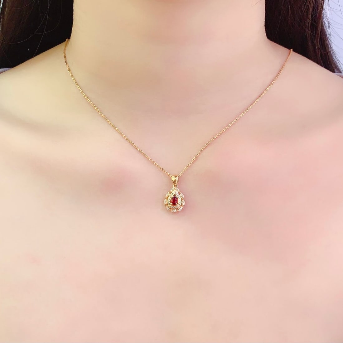 14k Gold 0.3 Ct Natural Ruby & Diamond Pendant( Without Chain ) - 6