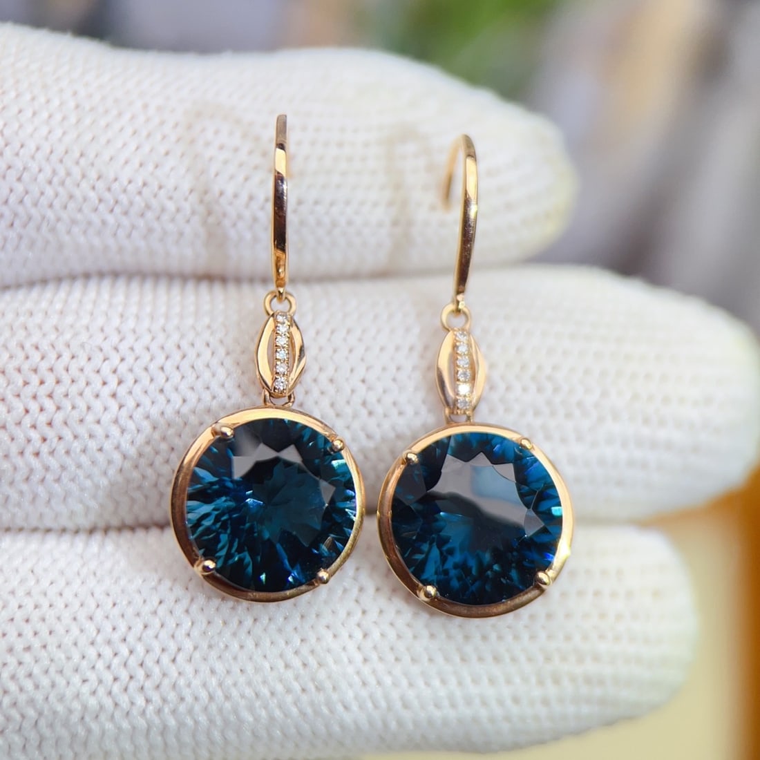 14k Gold 11.23 Ctw Natural Topaz & Diamond Earrings - 2
